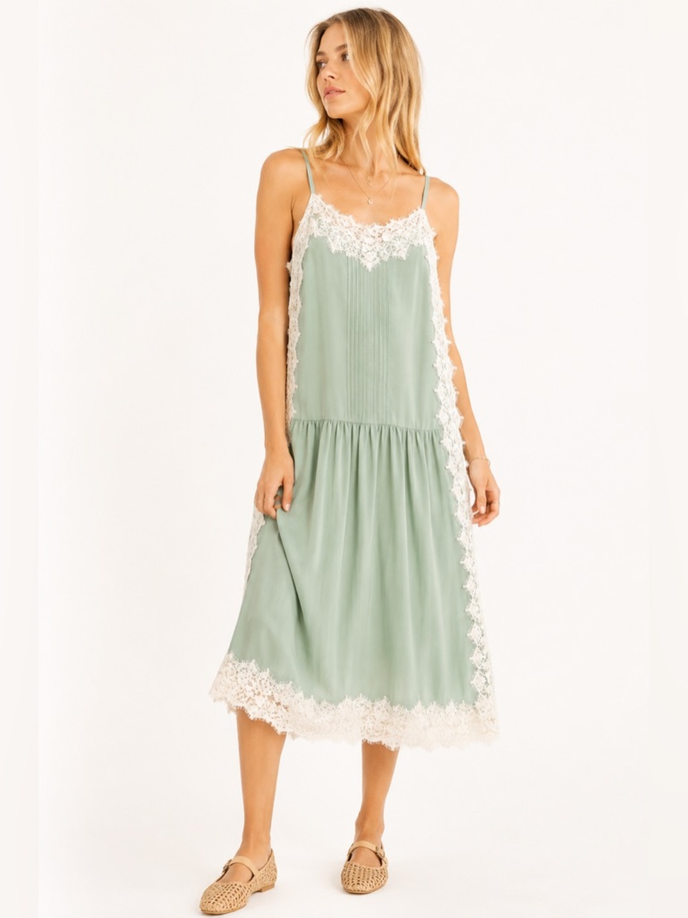 Anthropologie Avantlook Lace Camisole Dress Mint Green Cottagecore Romantic M